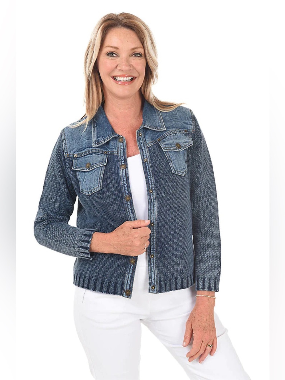 PBJ Blues Button Front Denim Sweater Jacket - Indigo